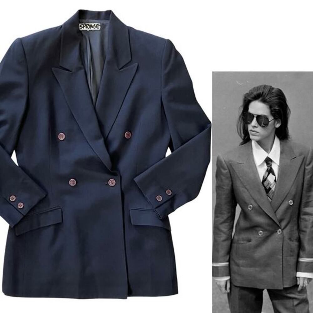 RARE Stephen Sprouse Archival Navy Blue Double-Breasted Vintage Blazer Jacket